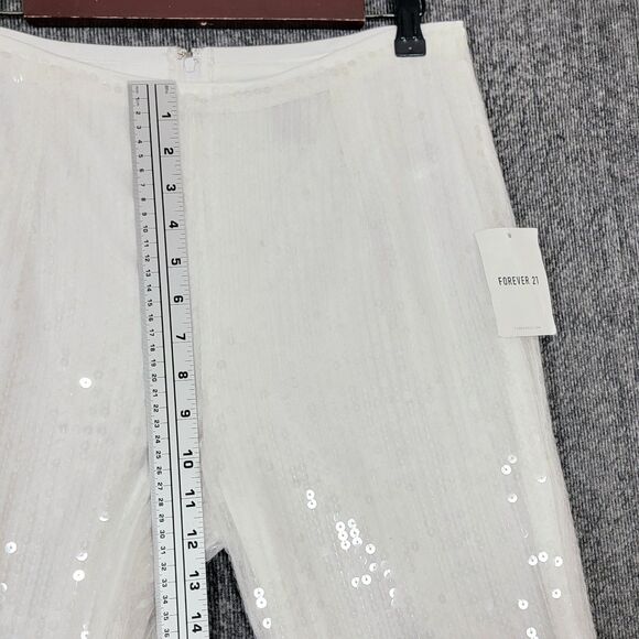 Forever 21 Pants Womens Large White Sequined Flare Disco Party Holiday 30x32 - Picture 4 of 15